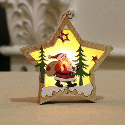 Handmade LED light wooden hanging pendants for Christmas decor in various designs