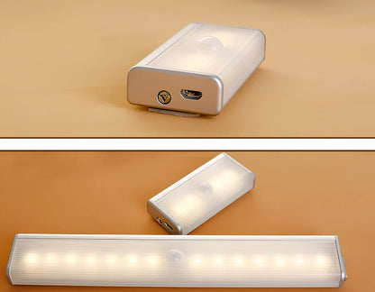 LED body sensor light with wireless charging base and motion detection for cabinet installation