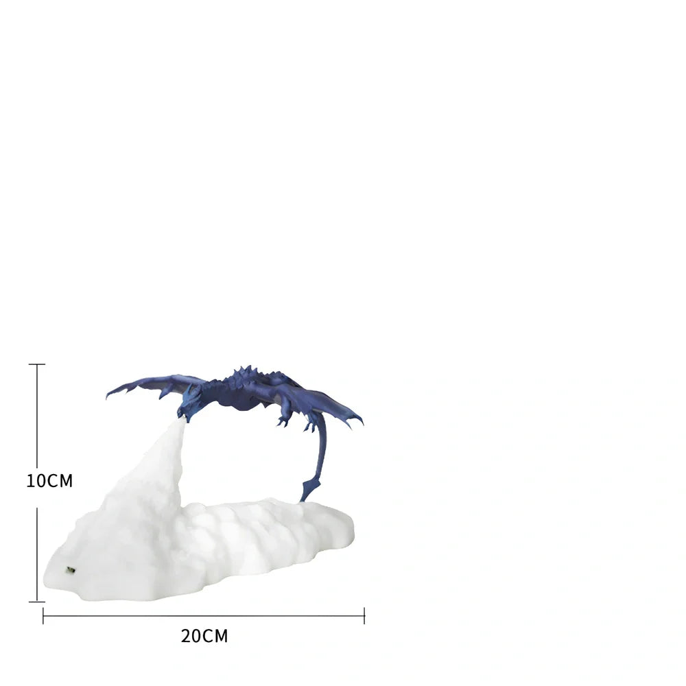 3D printed dragon LED night light with blue colour and fire-breathing illumination effect