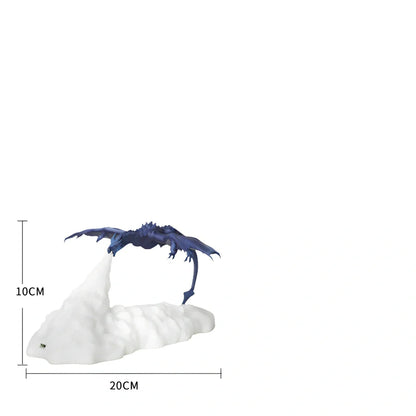 3D printed dragon LED night light with blue colour and fire-breathing illumination effect