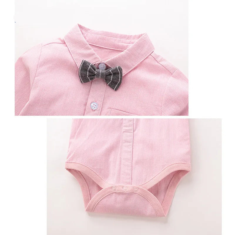 Baby boy autumn gentleman suit set with cotton-blend top and polyester-blend trousers, sizes 59cm to 100cm.