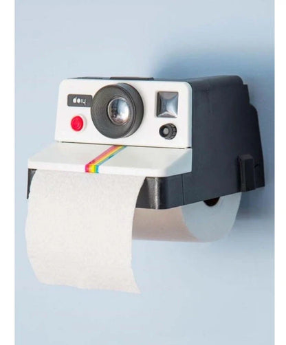Retro Instagram camera-shaped paper towel box in vibrant colors