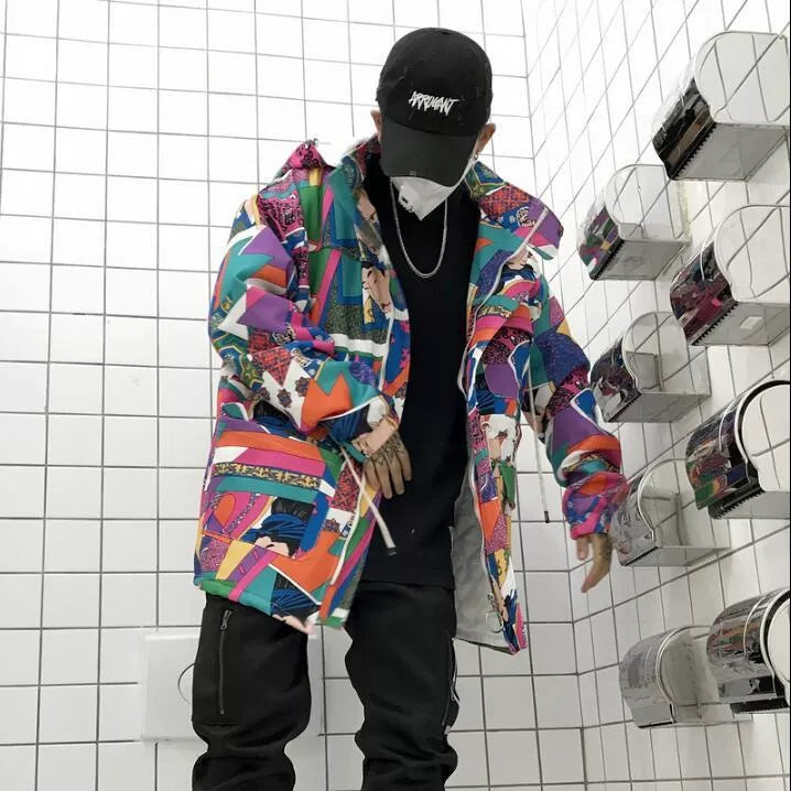 Graffiti Trench Coat in 100% cotton with unique urban design, available in multiple sizes