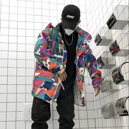 Graffiti Trench Coat in 100% cotton with unique urban design, available in multiple sizes