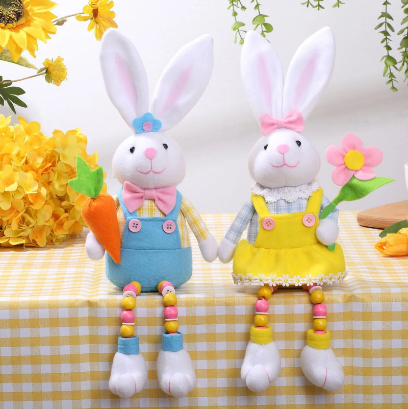Easter Bunny Spring Pastoral Doll Ornaments: Hand-Sewn Non-Woven Fabric Decorations with Two Distinct Styles for Seasonal Display