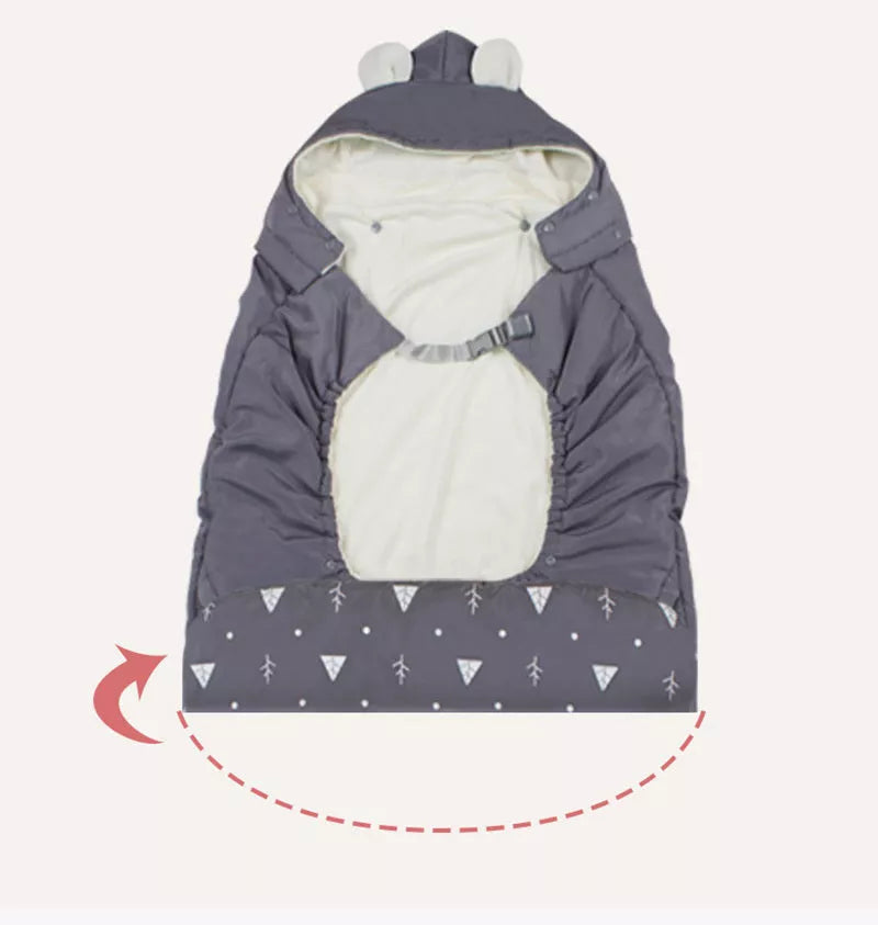 Adjustable windproof baby carrier cloak in blue, dark grey, or wine red with reflective tape