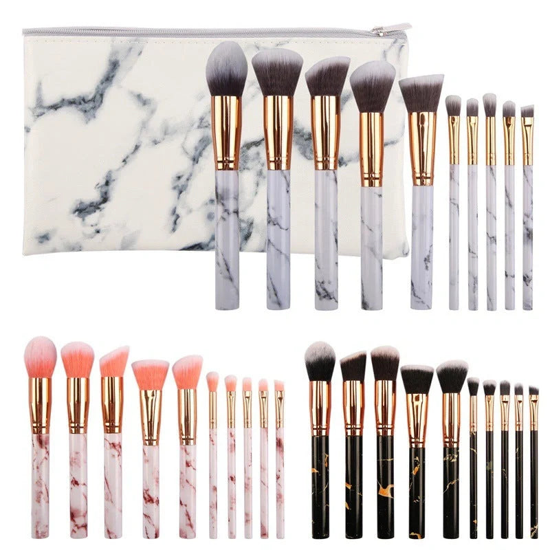 10-piece marble makeup brush set with 5 large and 5 small brushes for flawless application