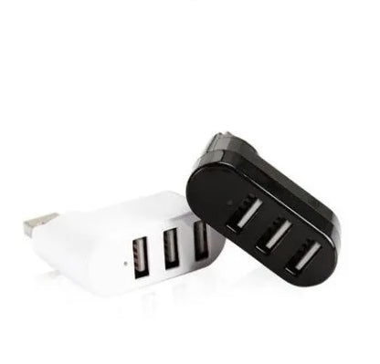 A black and a white USB 2.0 hub splitter with multiple ports.