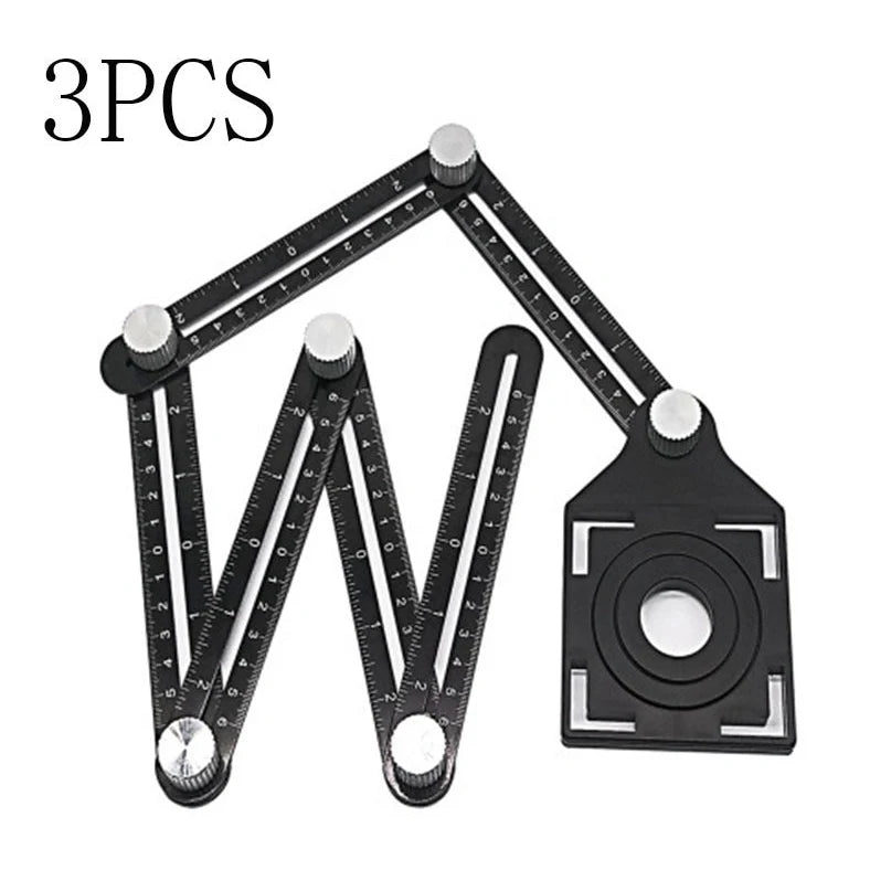 Aluminium six-fold ruler extended to 31cm with ceramic tile hole locator component visible