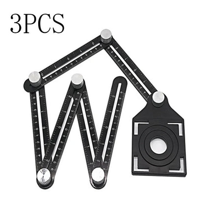 Aluminium six-fold ruler extended to 31cm with ceramic tile hole locator component visible