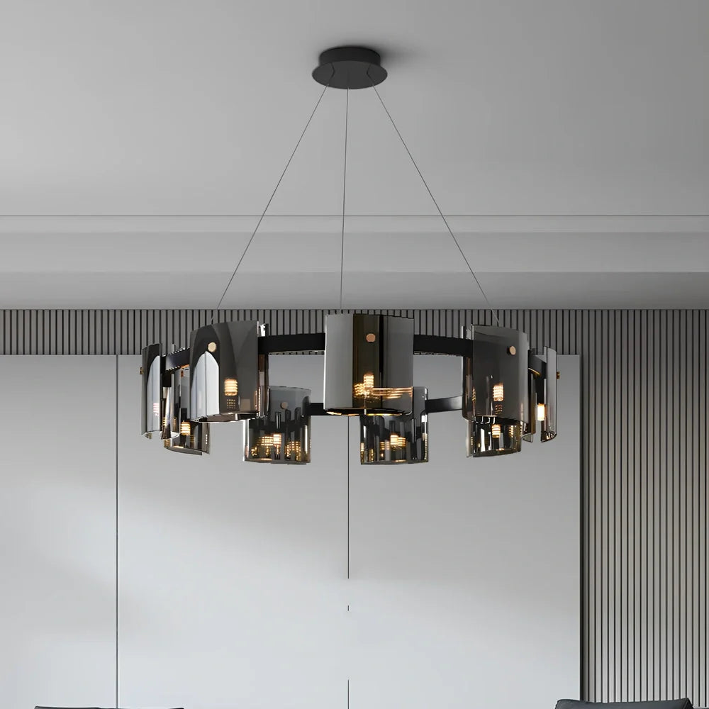 Glass fish-shaped LED chandelier with adjustable height mechanism and multiple light sources