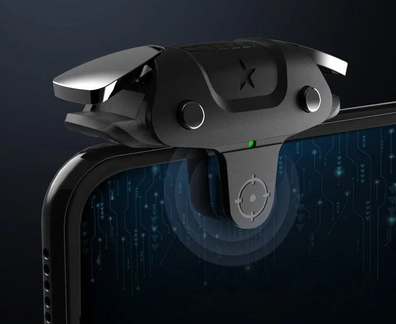 Black F5 wired game controller for mobile phones, showing joystick and buttons