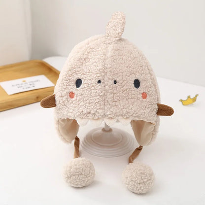 Plush dome earmuffs hat for babies 0-15 months in beige, khaki, blue, pink and yellow