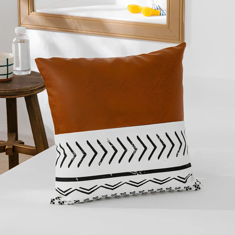 Double-sided sofa cushion set: 45x45cm cotton canvas squares and 35x50cm PP cotton pillow with leather reverse and hidden zippers