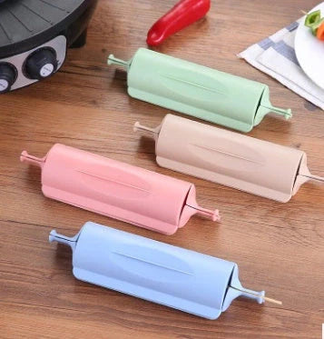 8-frame anti-skid kebab protector for BBQ skewers in green, khaki, blue, and pink