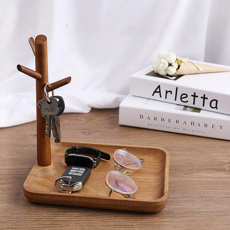 Solid wood watch storage tray with easy disassembly design in brown