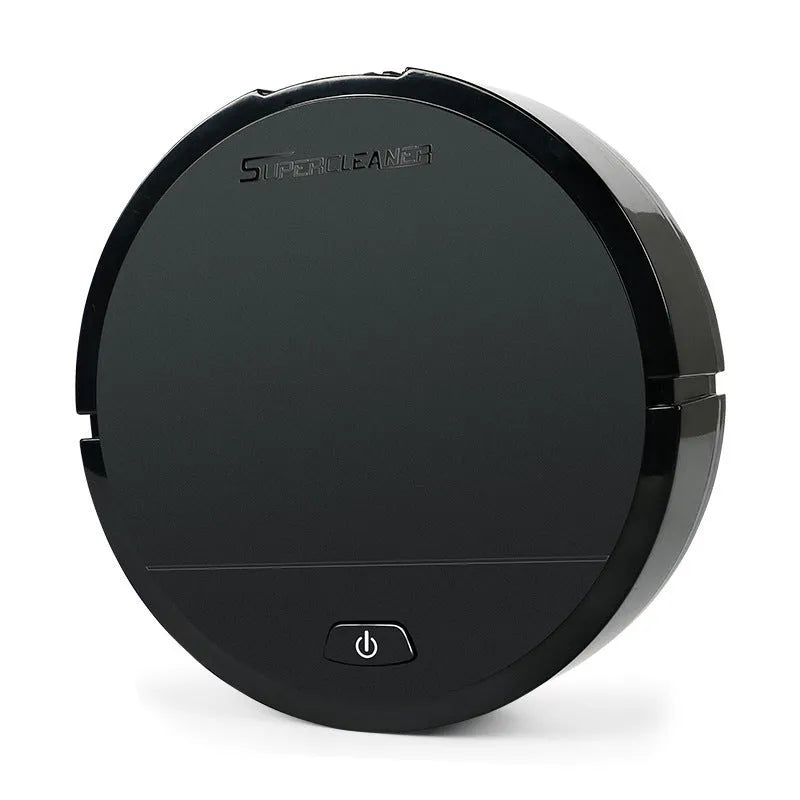 Black sweeping robot with mechanical cleaning functions for home floors up to 90 square metres