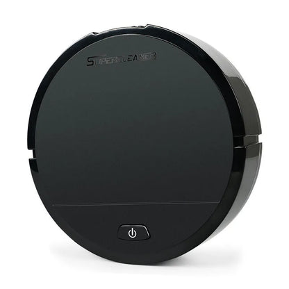 Black sweeping robot with mechanical cleaning functions for home floors up to 90 square metres