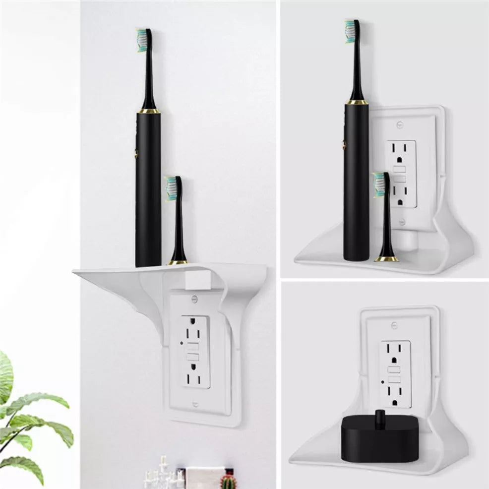 White wall outlet organizer with rubber pad for easy cable management