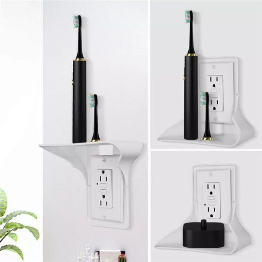 White wall outlet organizer with rubber pad for easy cable management