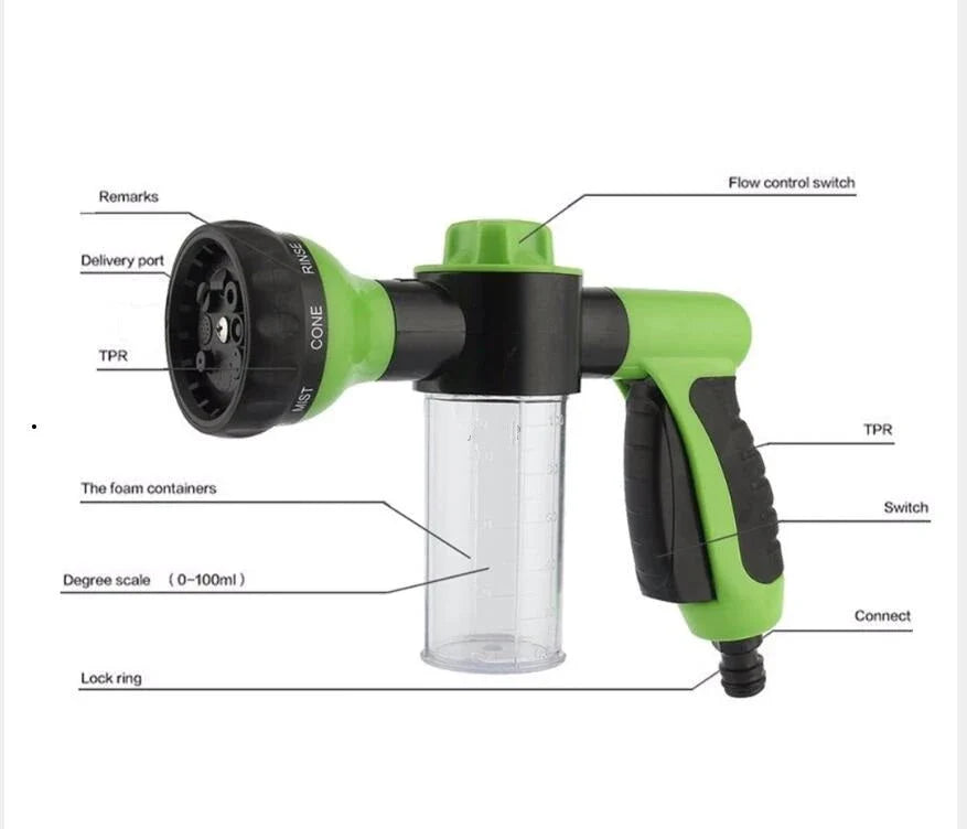 Premium High-Pressure Automotive Foam Spray Gun with 8 Spray Patterns for Versatile Cleaning Needs
