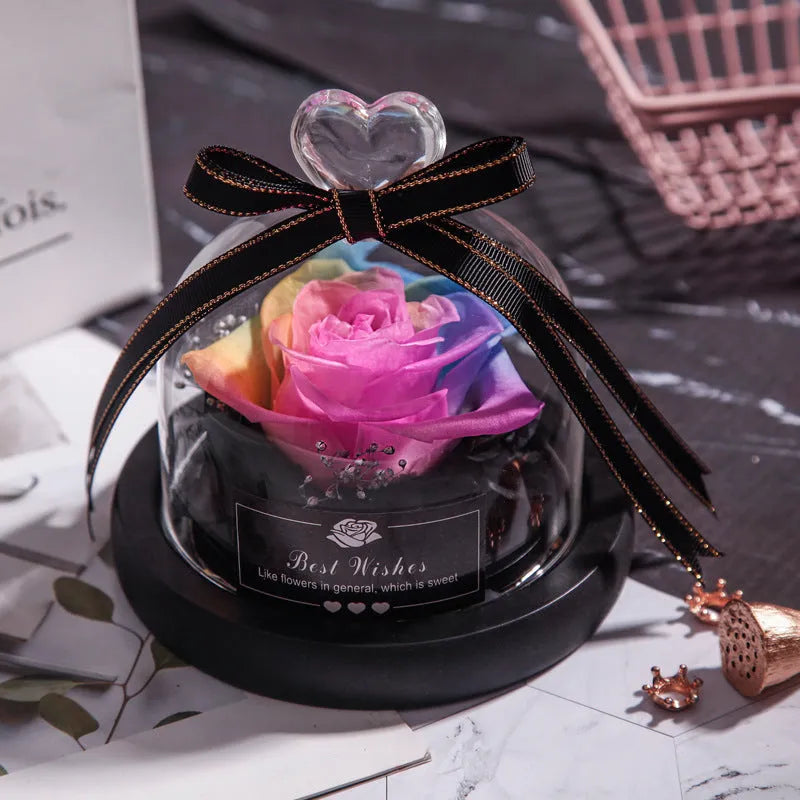 LED eternal real rose preserved in a glass dome home decor with colour options.