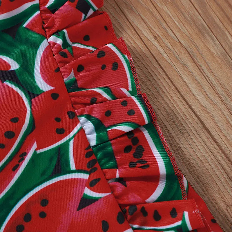 Printed sleeve one-piece girls swimsuit in Red or Yellow, Polyester, sizes 80-120cm