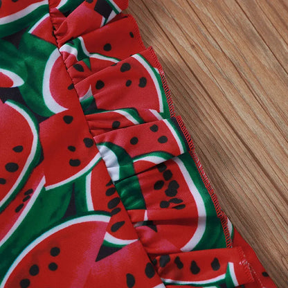 Printed sleeve one-piece girls swimsuit in Red or Yellow, Polyester, sizes 80-120cm