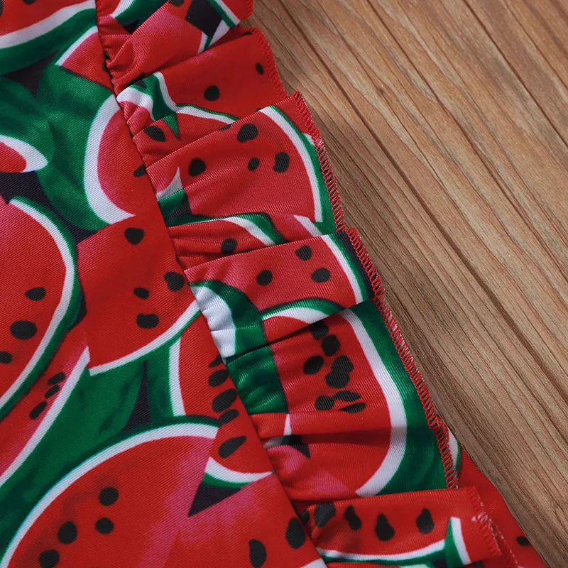 Kids' printed sleeve one-piece swimsuit in red and yellow, sizes 80cm to 120cm