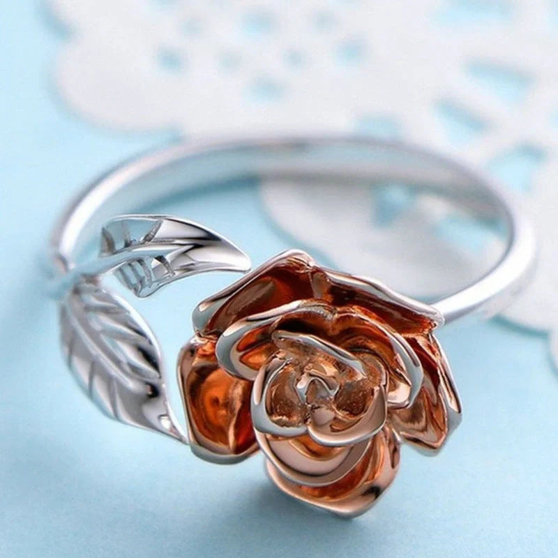 Elegant Rose Adjustable Ring with sparkling zircon stones, perfect for any occasion.