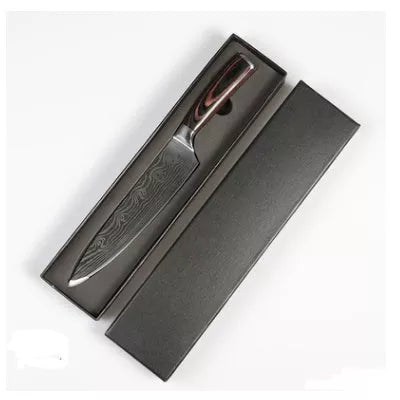 Chef's Multipurpose Slicing Knife with laser Damascus pattern and wooden handle