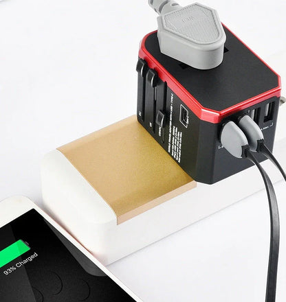 Universal USB Travel Adapter Charger with 4 USB Ports and 5600mAh Battery for Simultaneous Fast Charging in over 150 Countries