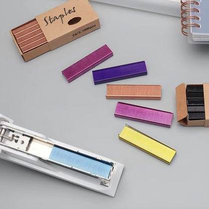 Box of 1000 metal staples in black, purple, rose gold, and rose red colour options