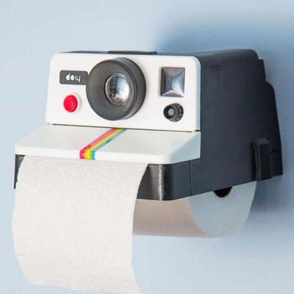 Retro Instagram camera-shaped paper towel box in vibrant colors