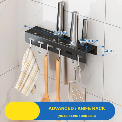 Stainless steel kitchen wall shelf with multiple rack options for utensils and storage