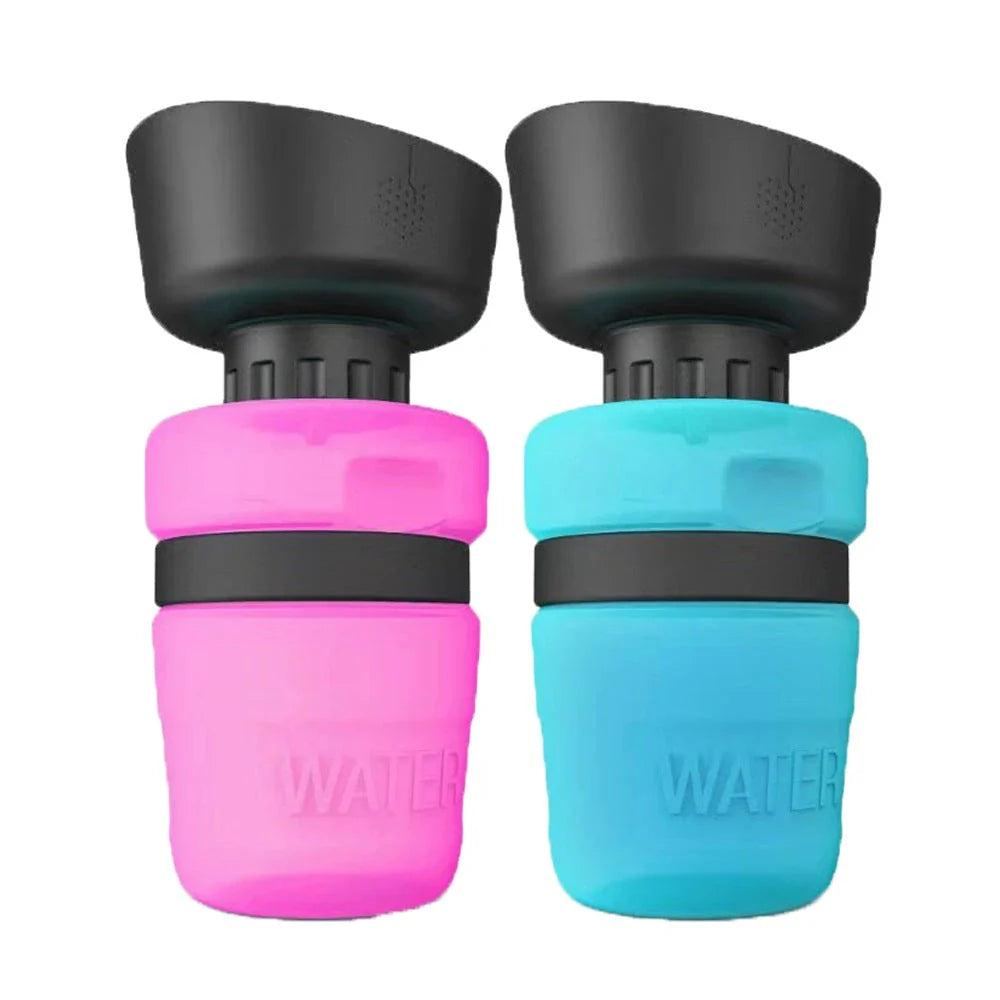 Leakproof foldable dog water bottle with built-in water bowl for convenient hydration on the go