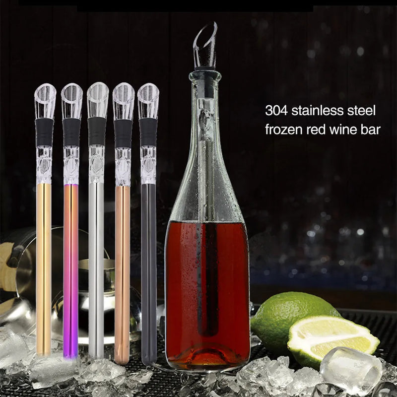Wine bottle cooler stick stainless steel wine chilling rod leakproof wine chiller with aerator pourer for red wine beer and beverages cooling from inside bar tool