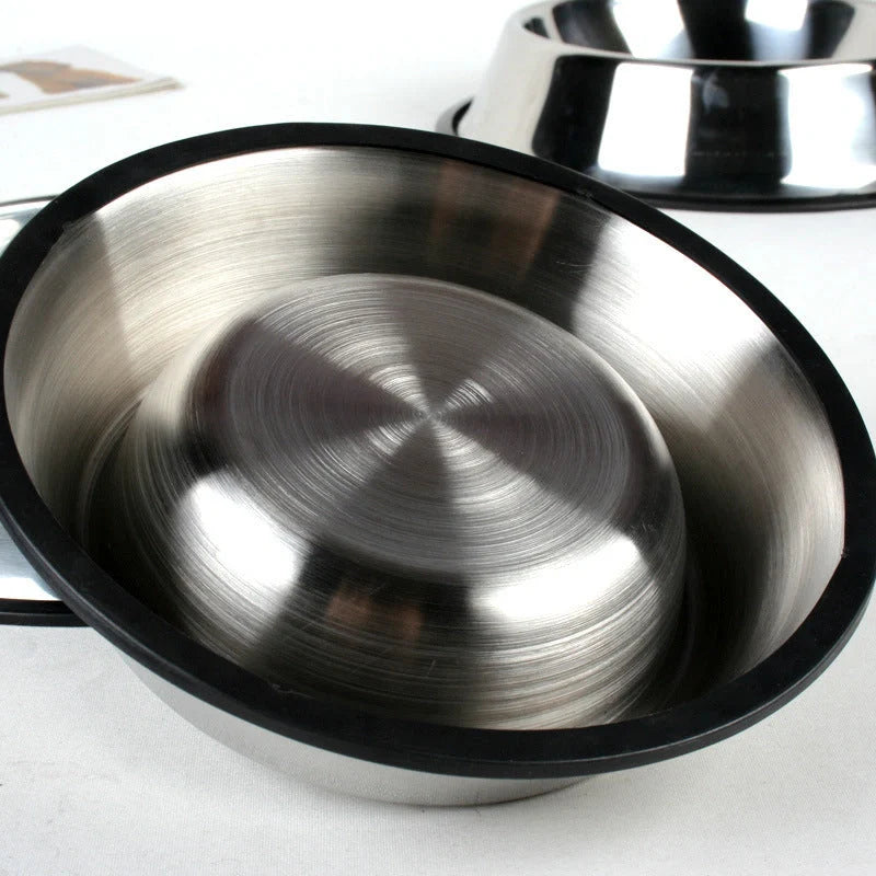 Stainless steel pet bowls with non-slip base, available in multiple sizes for all pets