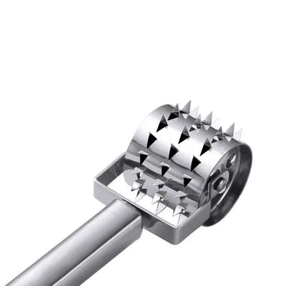 Stainless steel meat hammer with puncture wheel for tenderizing meat
