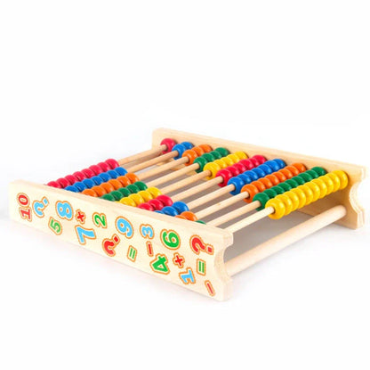 Wooden maths educational toy with 21.8×5×25cm frame for children learning addition and subtraction