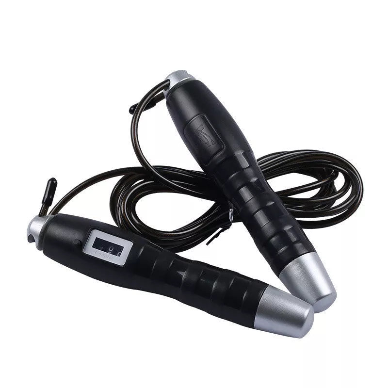 Adjustable digital skipping rope with black and pink options, featuring a digital counter