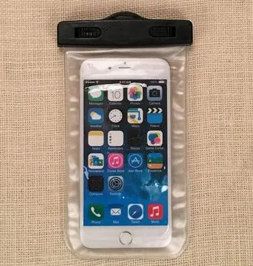 AQUA-ONE waterproof phone pouch showing PVC construction and touchscreen access with 30M waterproof rating