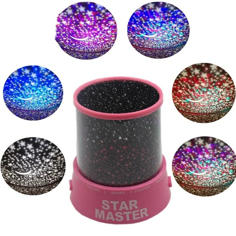 Round pink and purple starry sky LED night light with battery operation