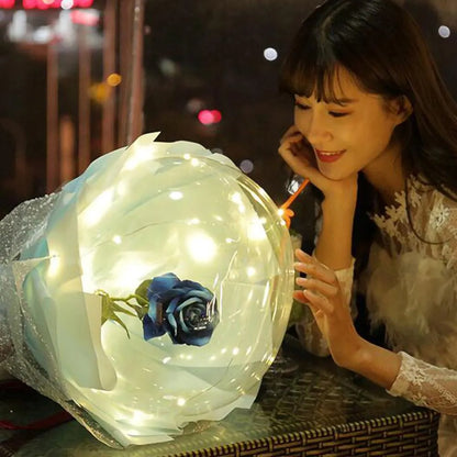 Transparent LED luminous balloon rose bouquet with artificial flowers and illuminated lights
