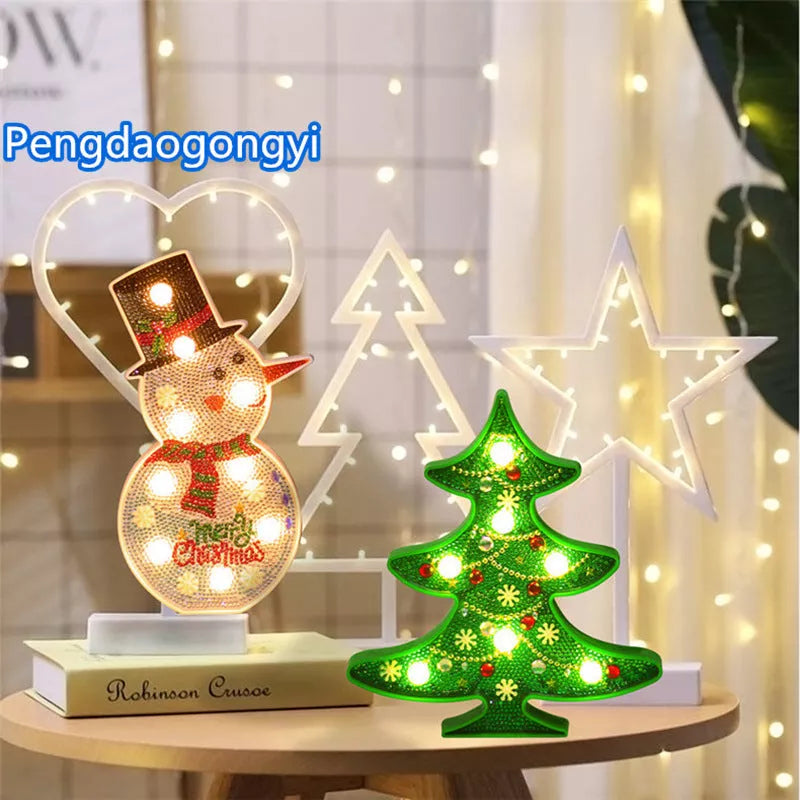 Hand-painted DIY LED Snowman and Christmas Tree Decorative Lamp for holiday decor