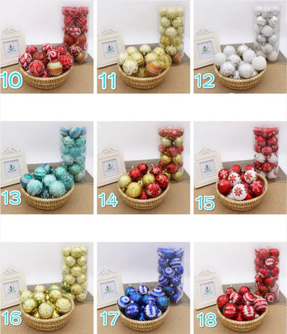 Hand-painted 6cm Christmas tree baubles in red, gold, silver and blue colours