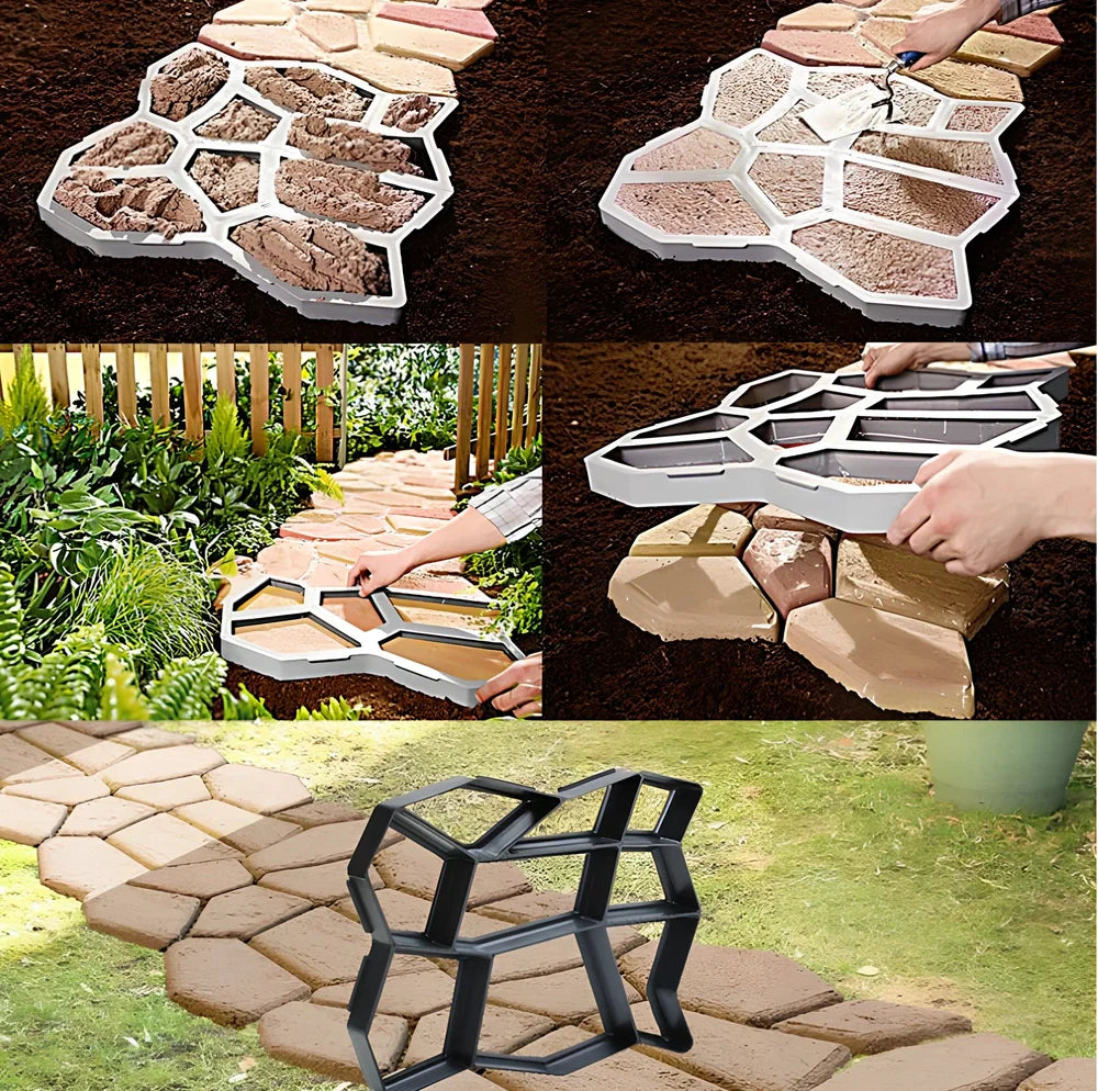 Black plastic goose pattern concrete mould measuring 42x43cm for garden pathways