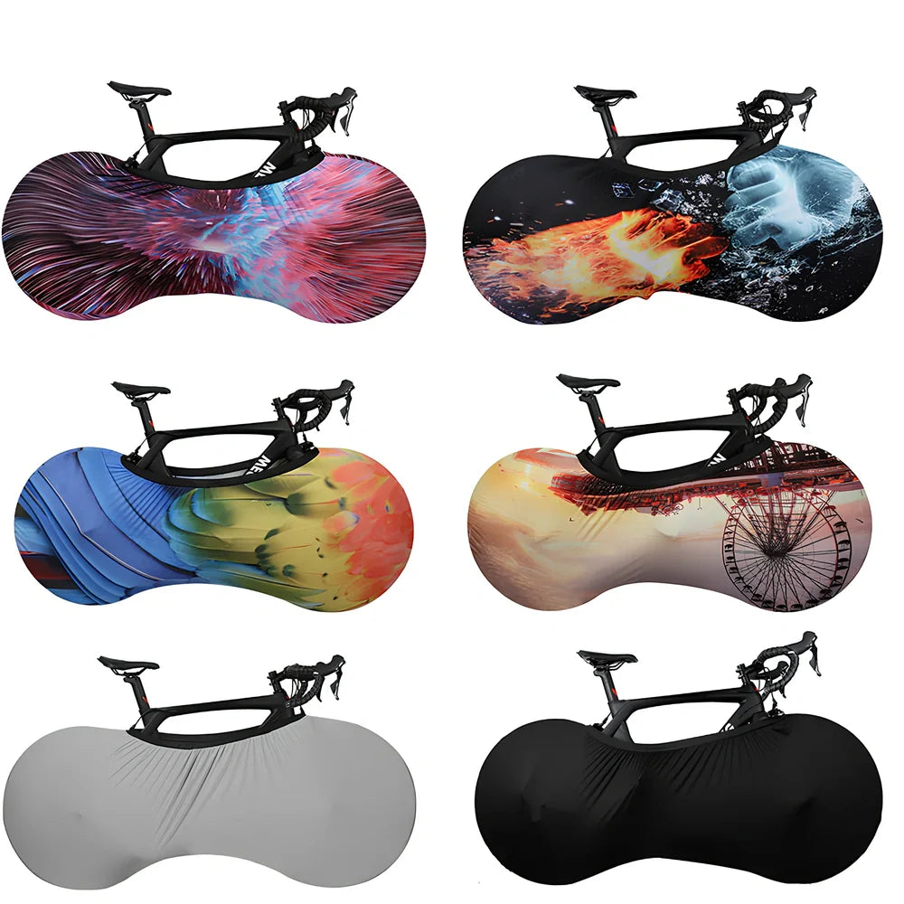 Bicycle wheel dust cover with elastic opening showing 149cm length and 48-58cm height adjustment