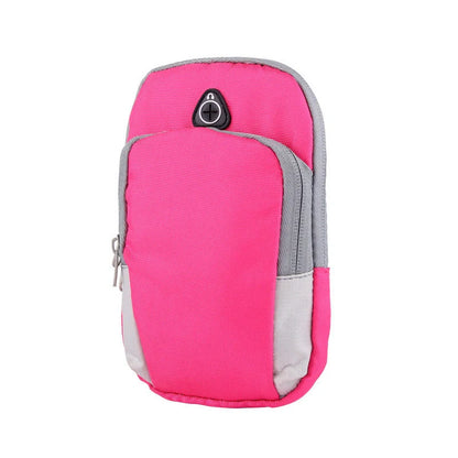 Adjustable running mobile phone arm bag in green, black, blue, and rose red
