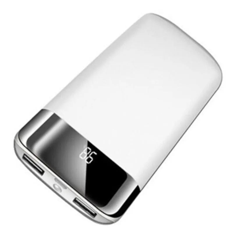 Y10 black portable power bank with LCD display showing battery percentage and two USB ports